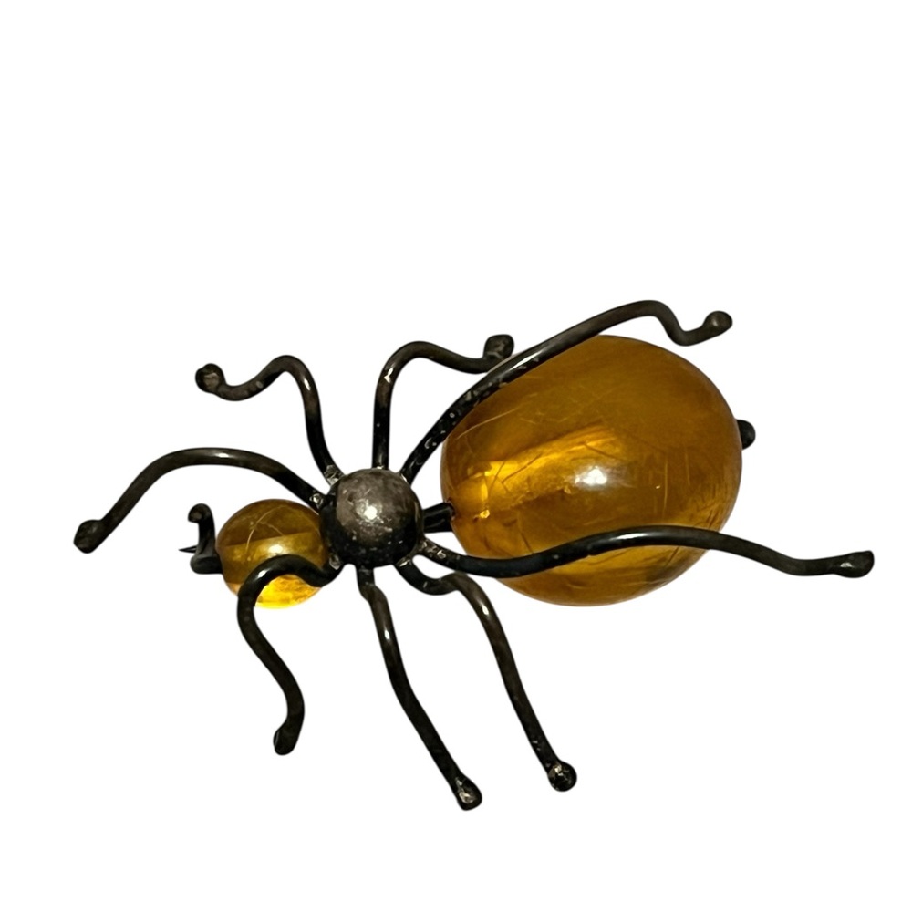 Vintage sterling silver with lucite amber bead spider brooch - Picture 3 of 7